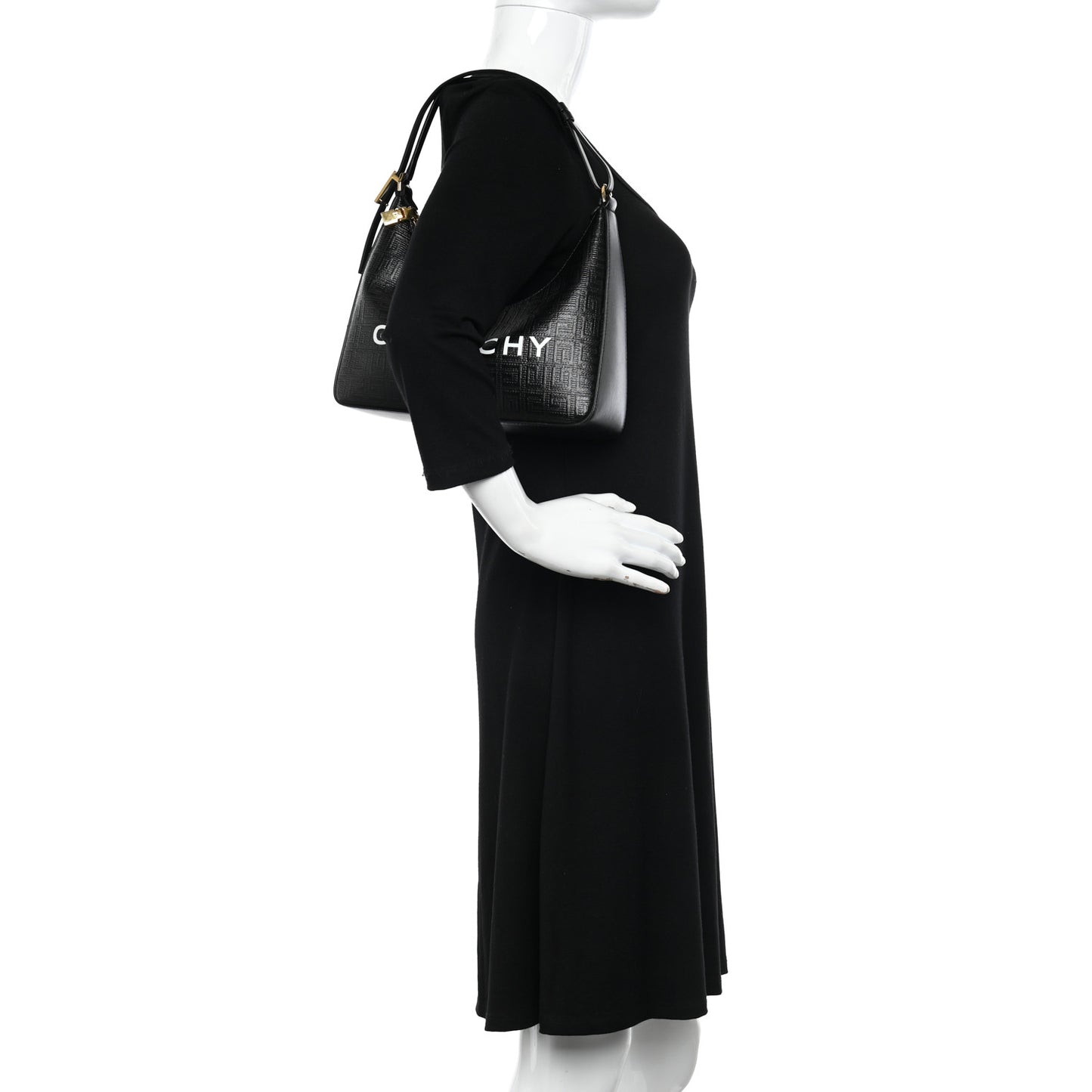 Coated Canvas Logo 4G Embossed Small Moon Cut Out Shoulder Bag Black