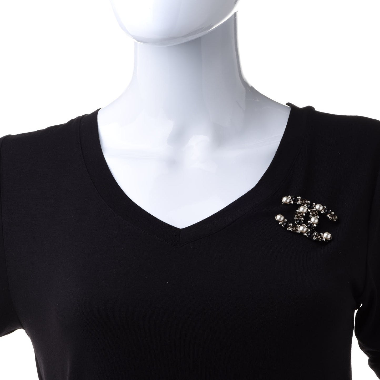 Crystal Pearl Metal Resin Polka Dot CC Brooch Black Gold
