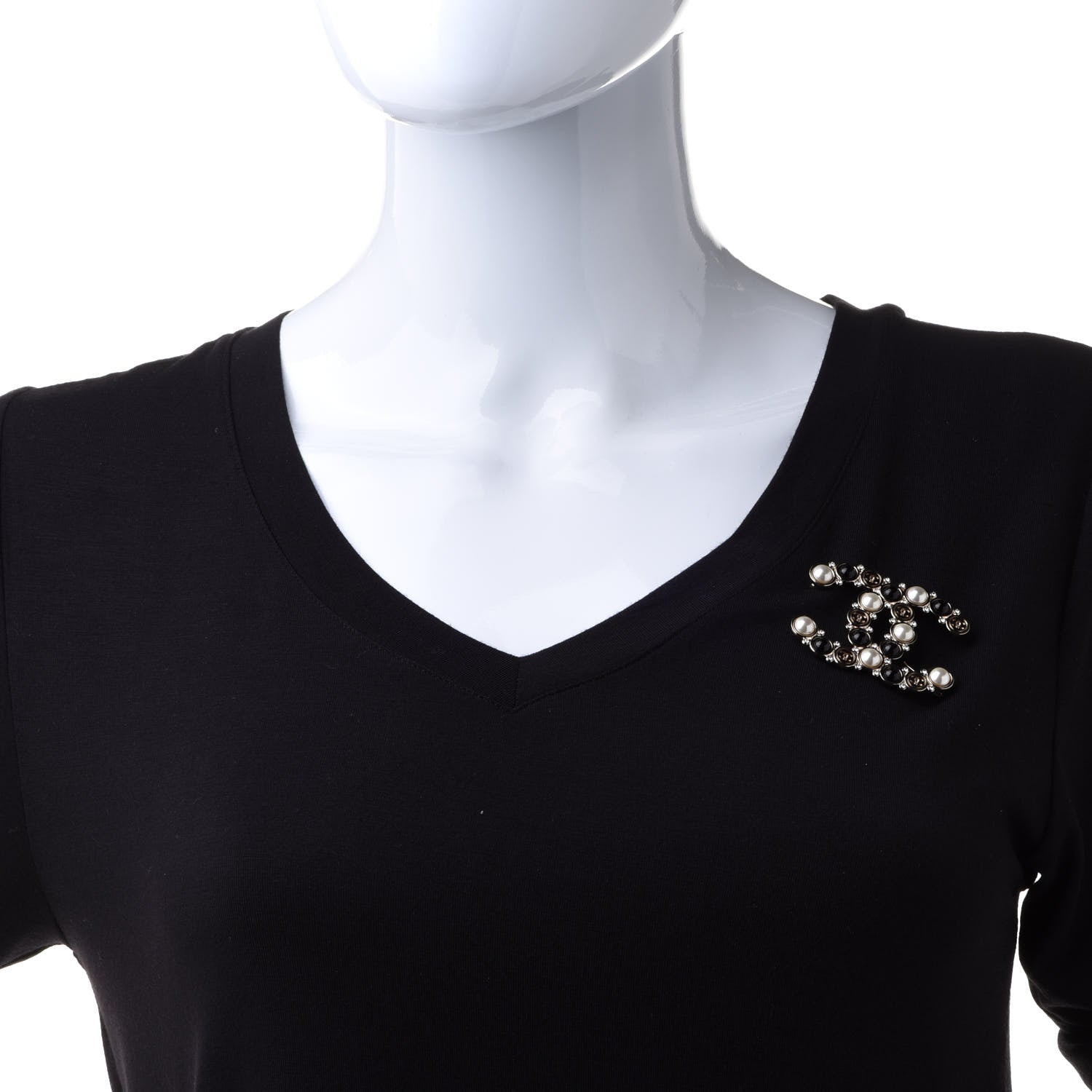 Chanel Crystal Pearl Metal Resin Polka Dot CC Brooch Black Gold 2 of 4