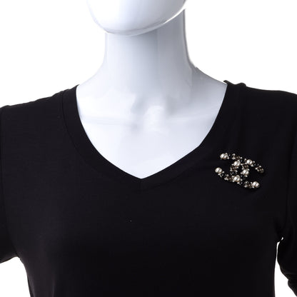 Chanel Crystal Pearl Metal Resin Polka Dot CC Brooch Black Gold 2 of 4