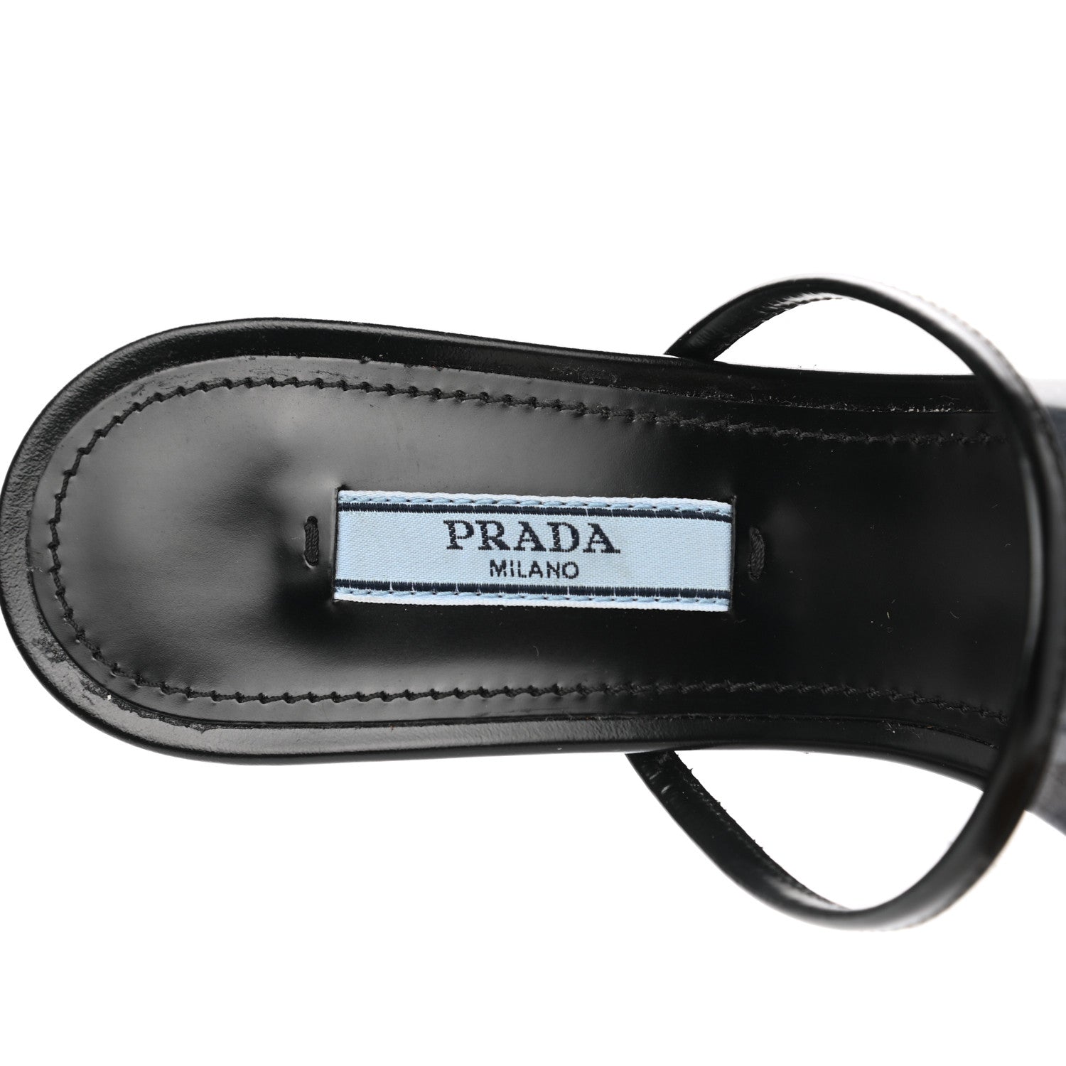 Prada Plexiglass Calfskin Metal Triangle Logo 75mm Slide Sandals 37 Black 6 of 12