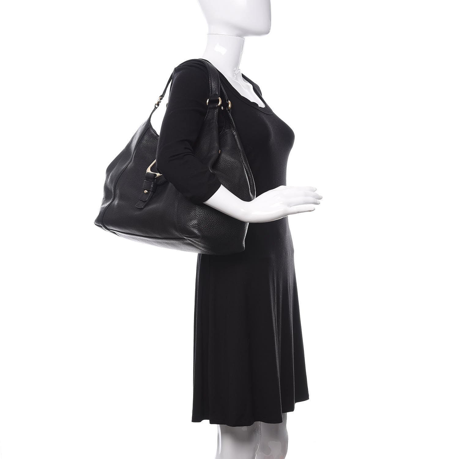 Gucci Pebbled Calfskin Medium Greenwich Shoulder Bag Black 2 of 12