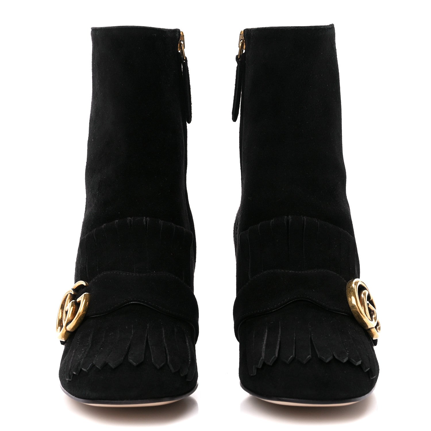 Gucci Kid Scamosciato GG Marmont Fringe 75mm Ankle Boots 36.5 Black 2 of 9