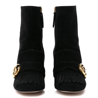 Gucci Kid Scamosciato GG Marmont Fringe 75mm Ankle Boots 36.5 Black 2 of 9