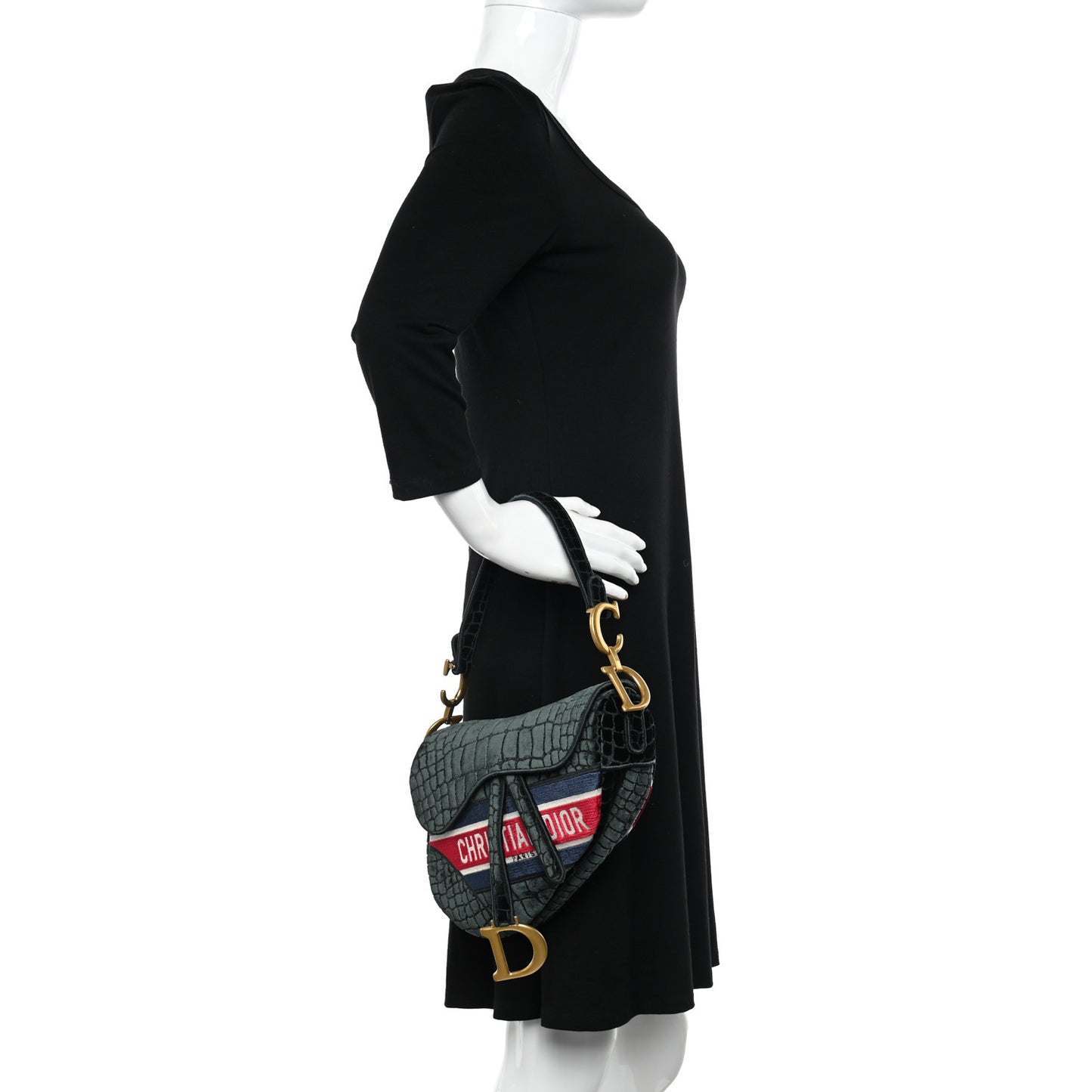 Velvet Crocodile Effect Saddle Bag Green