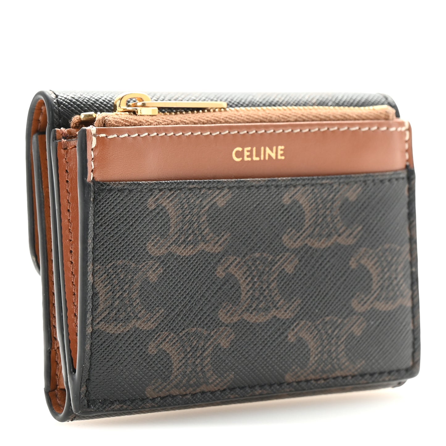 Canvas Triomphe Compact Triomphe Wallet With Coin Purse Tan