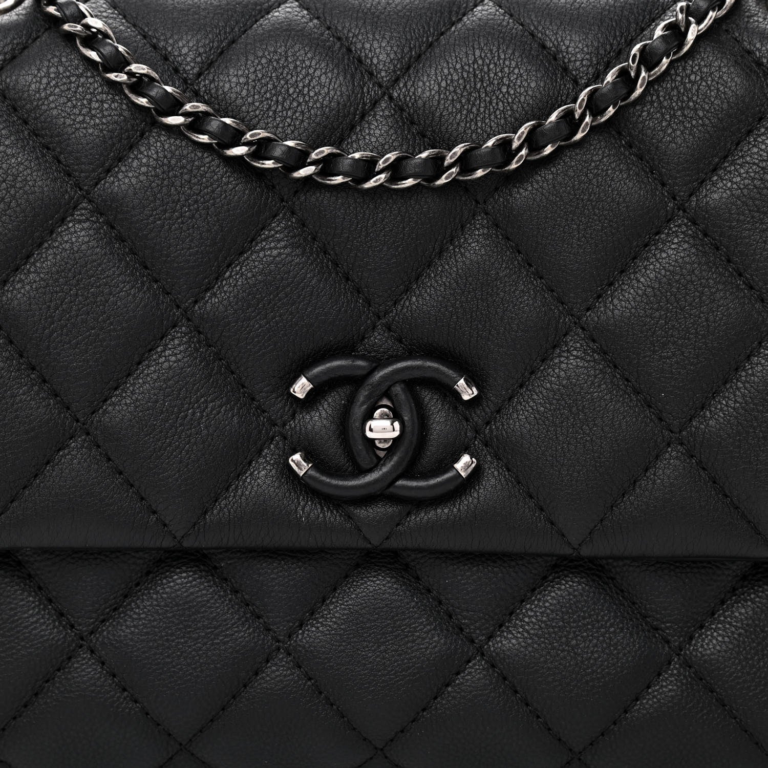 Chanel Calfskin Quilted Medium Frame in Chain Flap Black 7 of 10