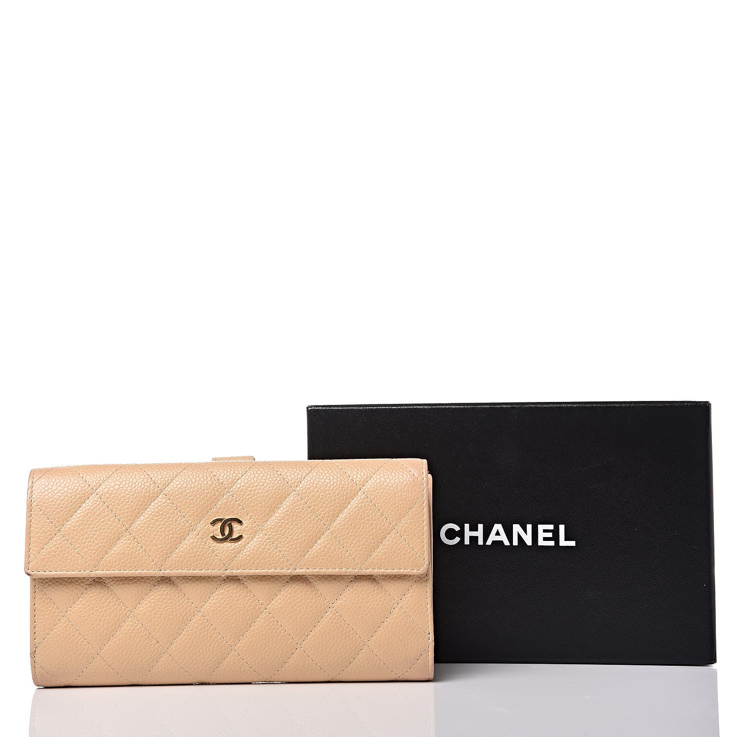 Chanel Caviar Quilted Long Flap Wallet Beige 14 of 14