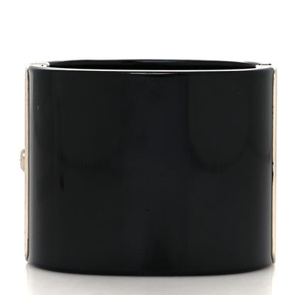 Chanel Pearl CC Pewter Leaf Cuff Bracelet Black 3 of 5