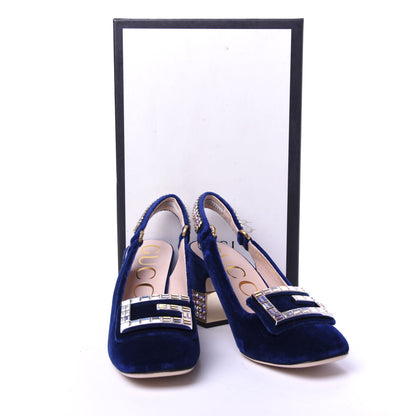 Gucci Velvet Crystal Square G Madelyn Slingbacks 37 Cobalt Blue 10 of 10