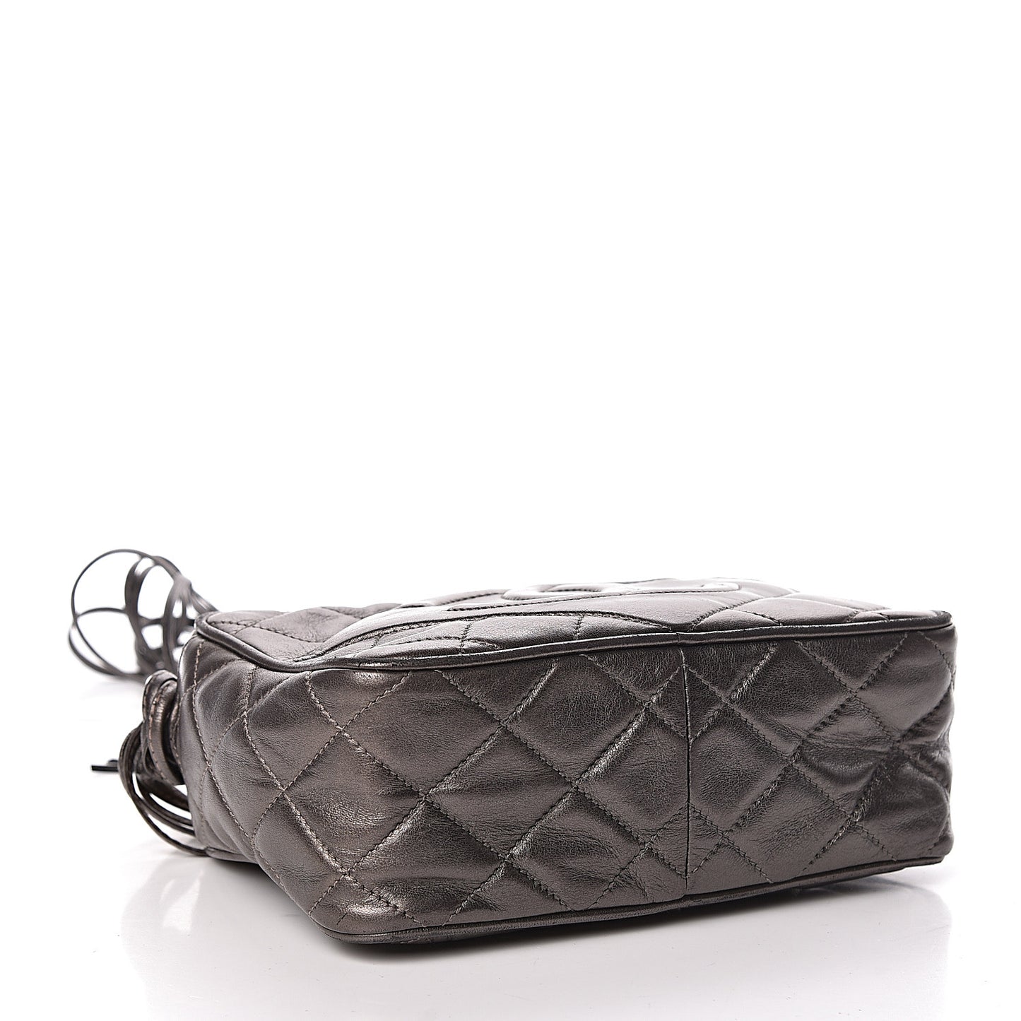 Metallic Lambskin Quilted Tassel Camera Case Dark Silver