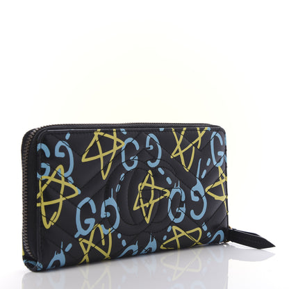 Gucci Calfskin Matelasse GucciGhost GG Marmont Zip Around Wallet Black New Acquamarine 3 of 10