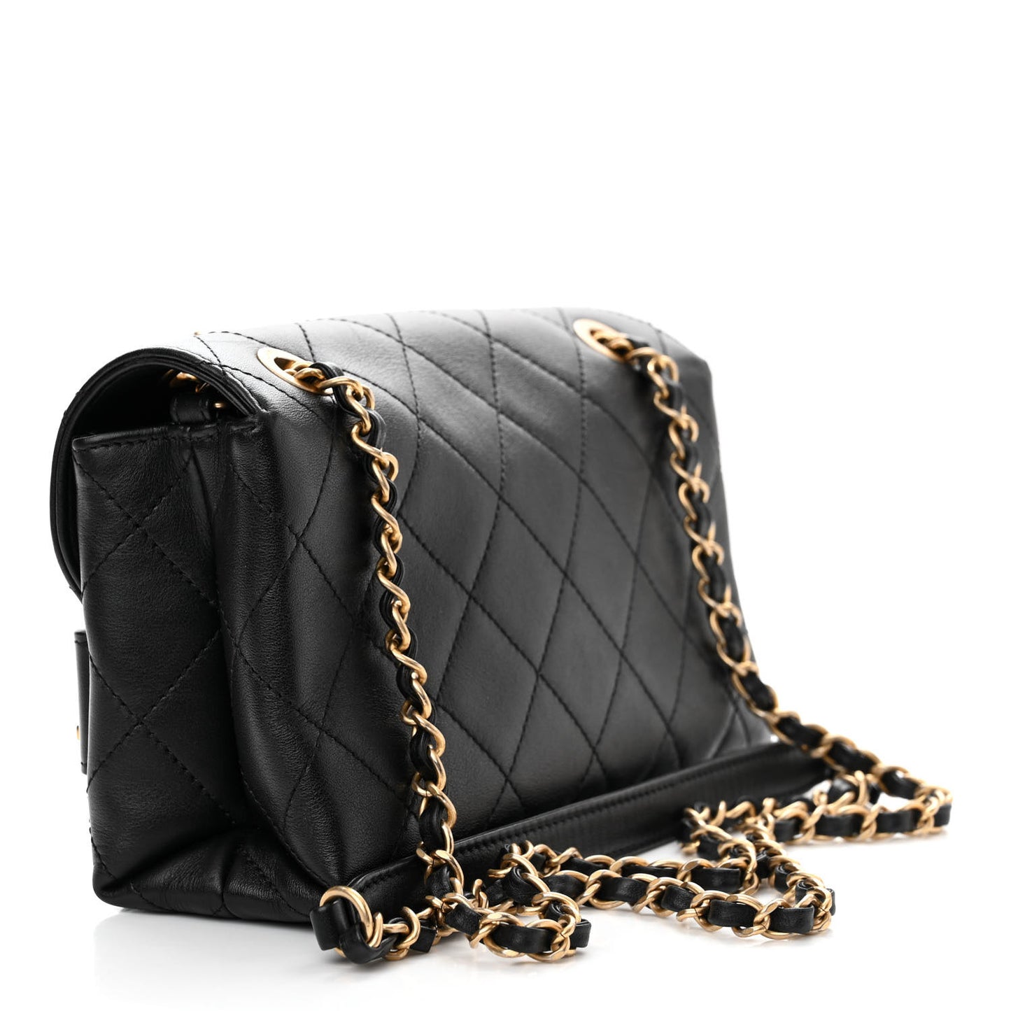 Calfskin Quilted Small Enchained Flap Black
