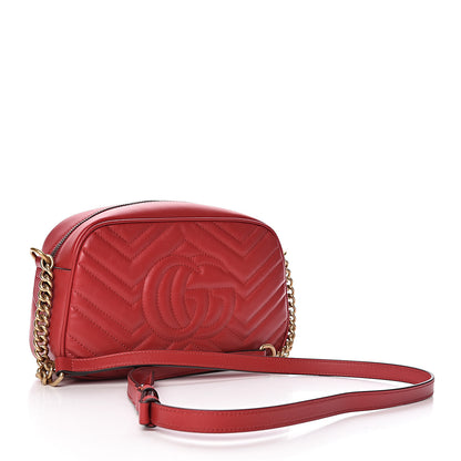 Gucci Calfskin Matelasse Small GG Marmont Chain Shoulder Bag Hibiscus Red 3 of 10
