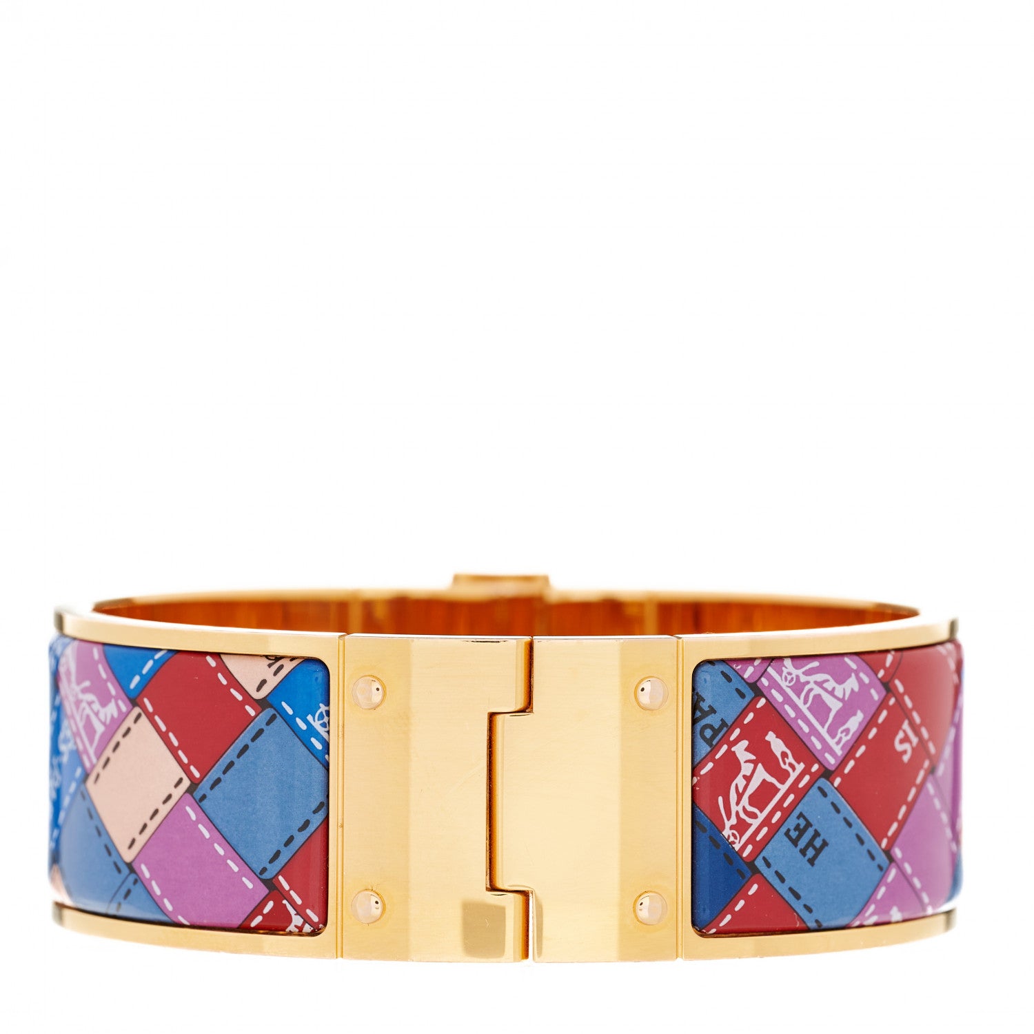 Hermes Enamel Printed Wide Bolduc Au Carre Hinged Bracelet S 2 of 6