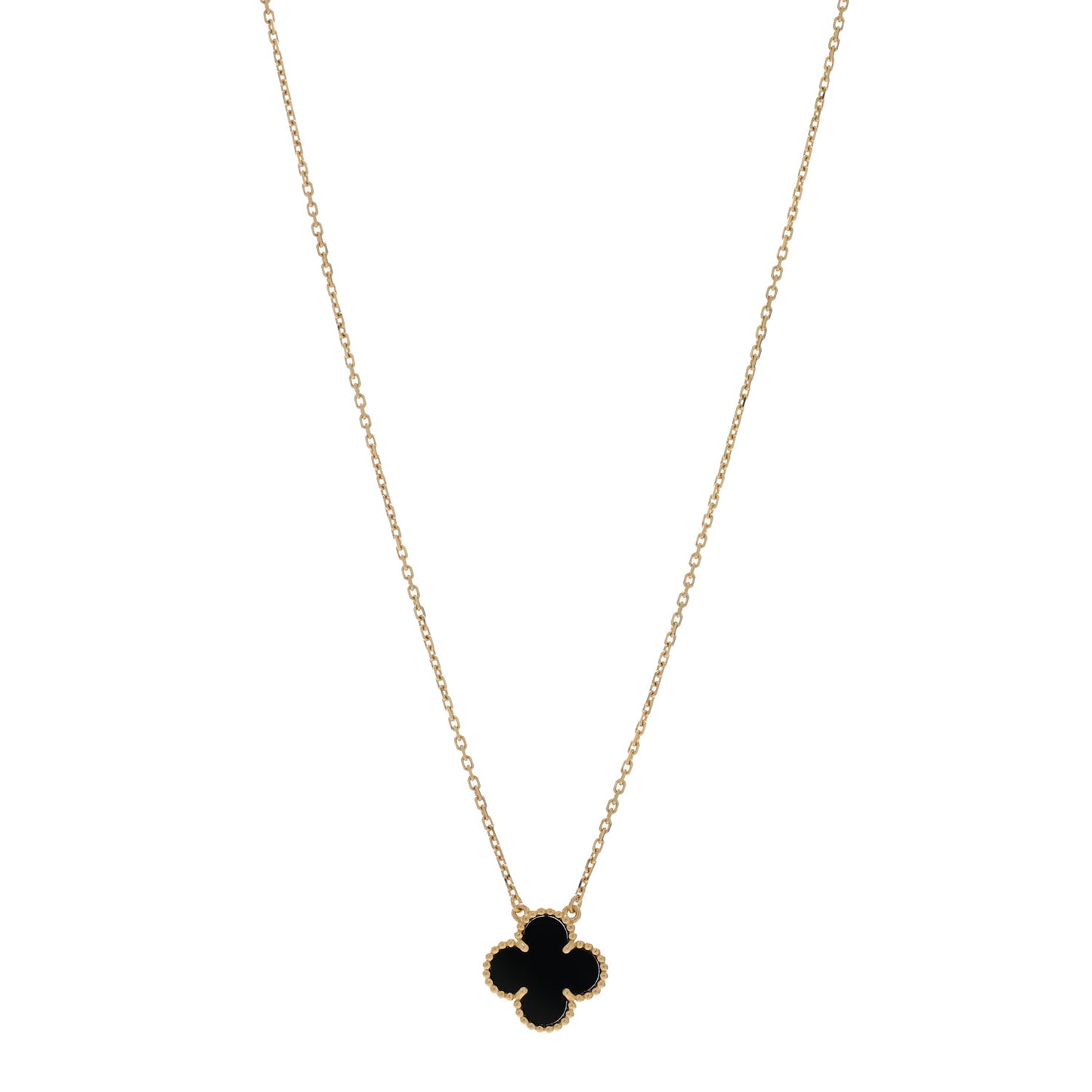18K Yellow Gold Black Onyx Vintage Alhambra Pendant Necklace
