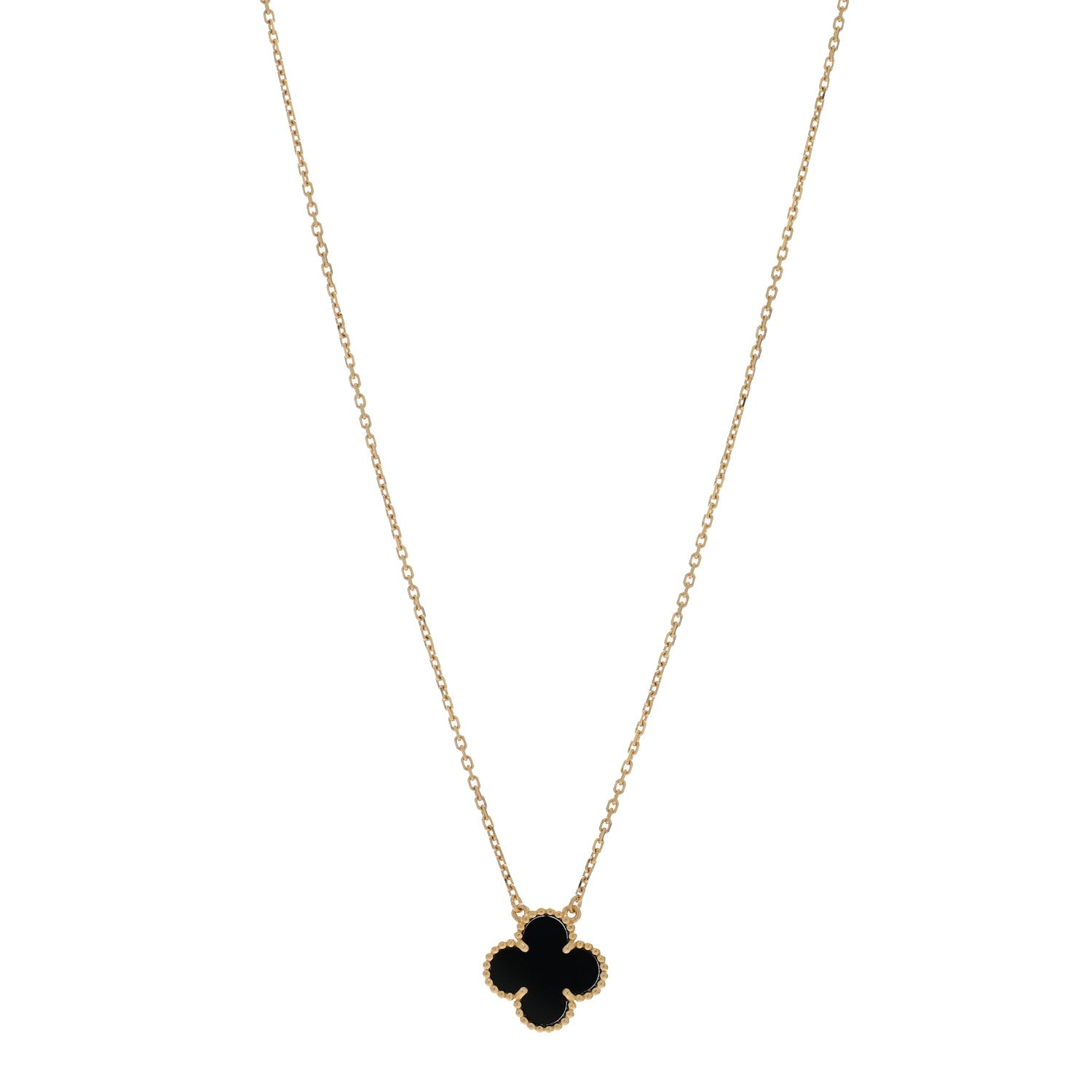 Van Cleef & Arpels 18K Yellow Gold Black Onyx Vintage Alhambra Pendant Necklace 1 of 4