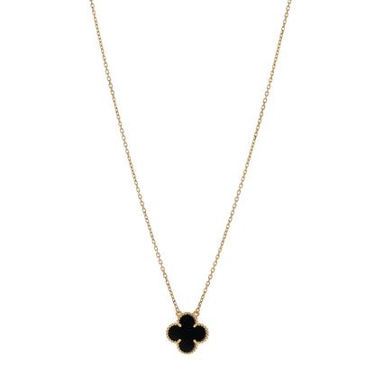 Van Cleef & Arpels 18K Yellow Gold Black Onyx Vintage Alhambra Pendant Necklace 1 of 4