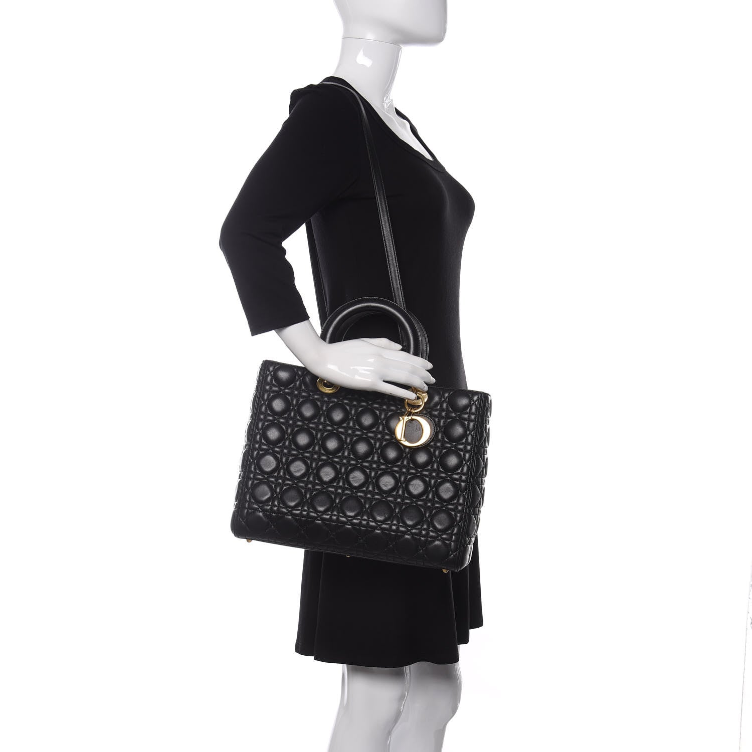 Christian Dior Lambskin Cannage Large Lady Dior Black 2 of 9