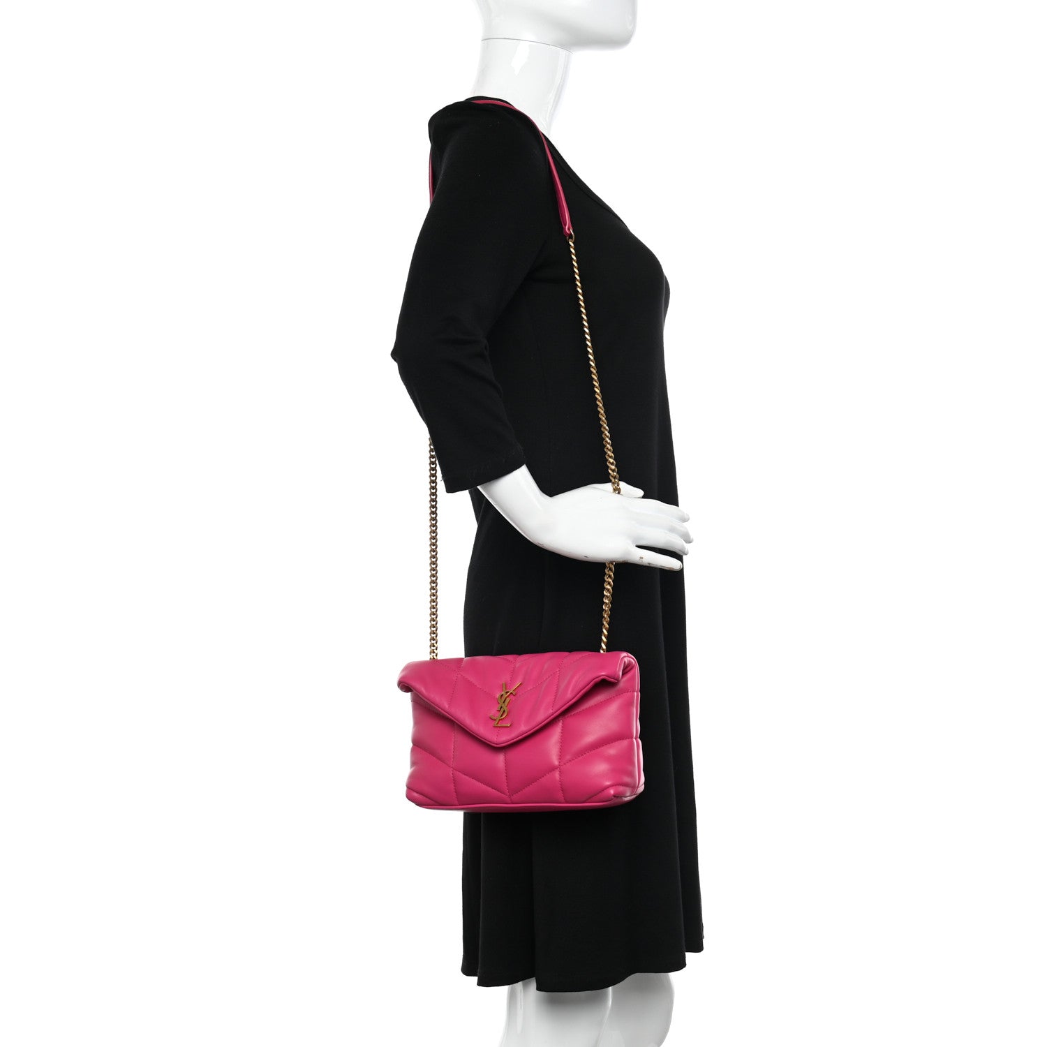 Saint Laurent Lambskin Quilted Toy Loulou Puffer Monogram Chain Satchel Bubblegum 2 of 9