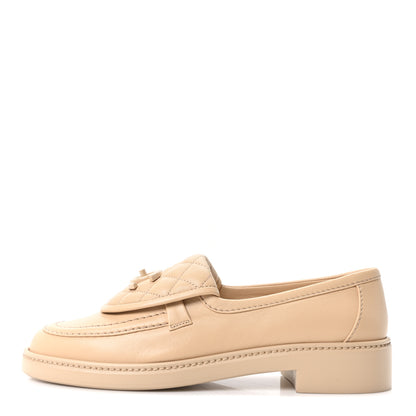 Chanel Lambskin Quilted CC Turnlock Loafers 37.5 Beige 1 of 10