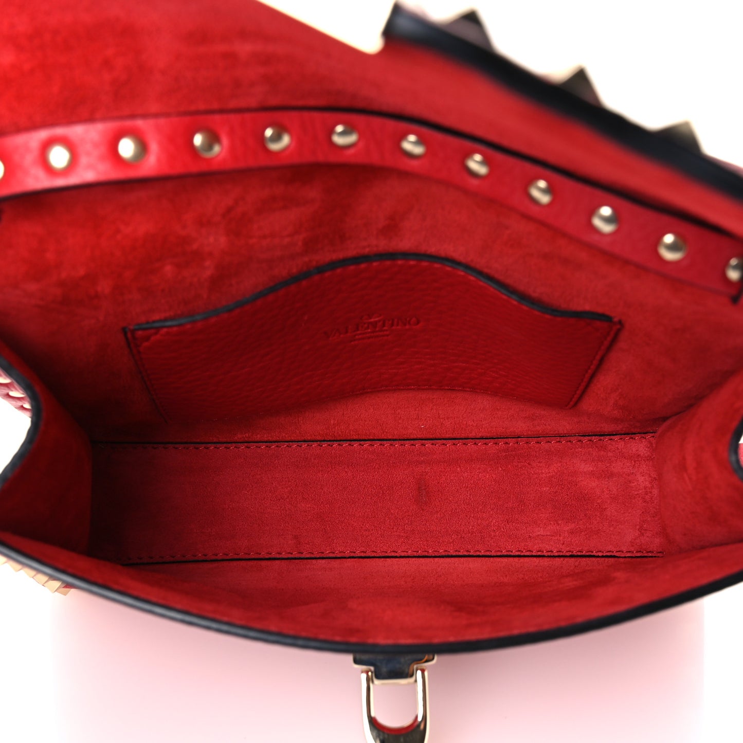 Pebbled Calfskin Medium Rockstud Flip Lock Crossbody Bag Red