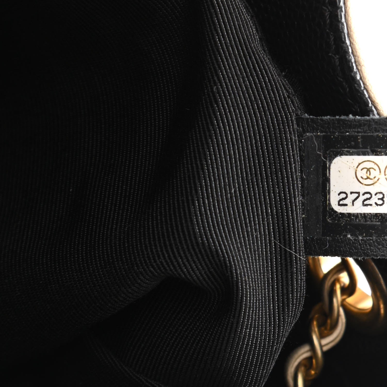 Chanel Lambskin Caviar Lovely Chains Drawstring Bag Beige Black 7 of 10