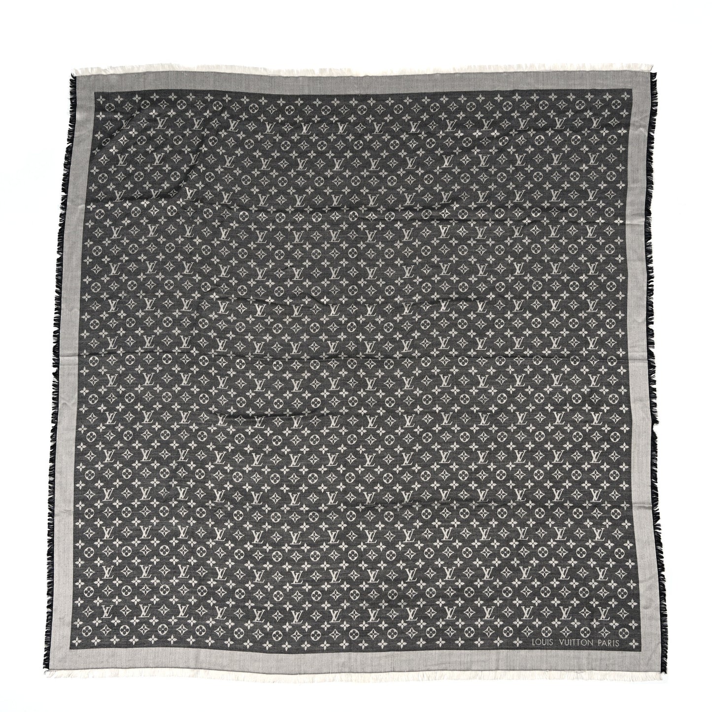 Silk Wool Monogram Denim Shawl Black