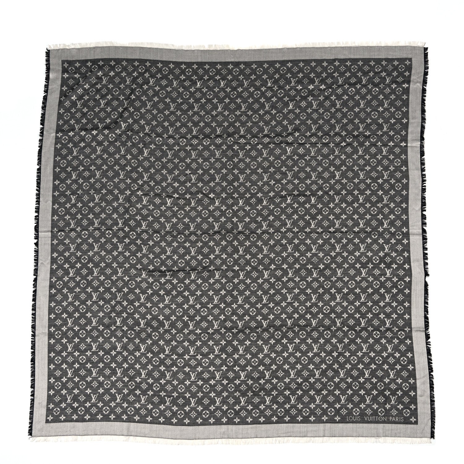 Louis Vuitton Silk Wool Monogram Denim Shawl Black 1 of 5