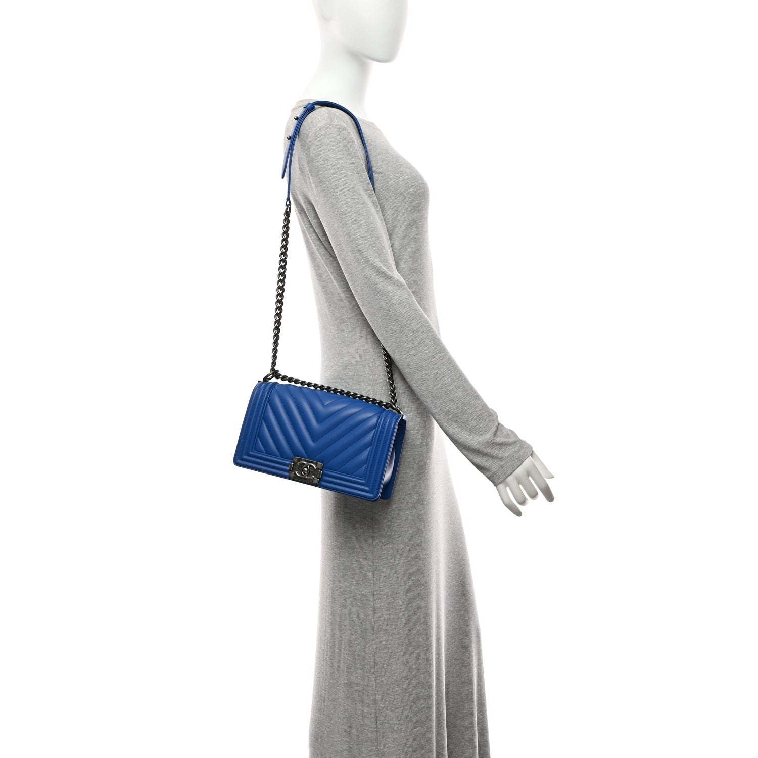 Chanel Lambskin Chevron Quilted Medium Boy Flap Blue 2 of 10
