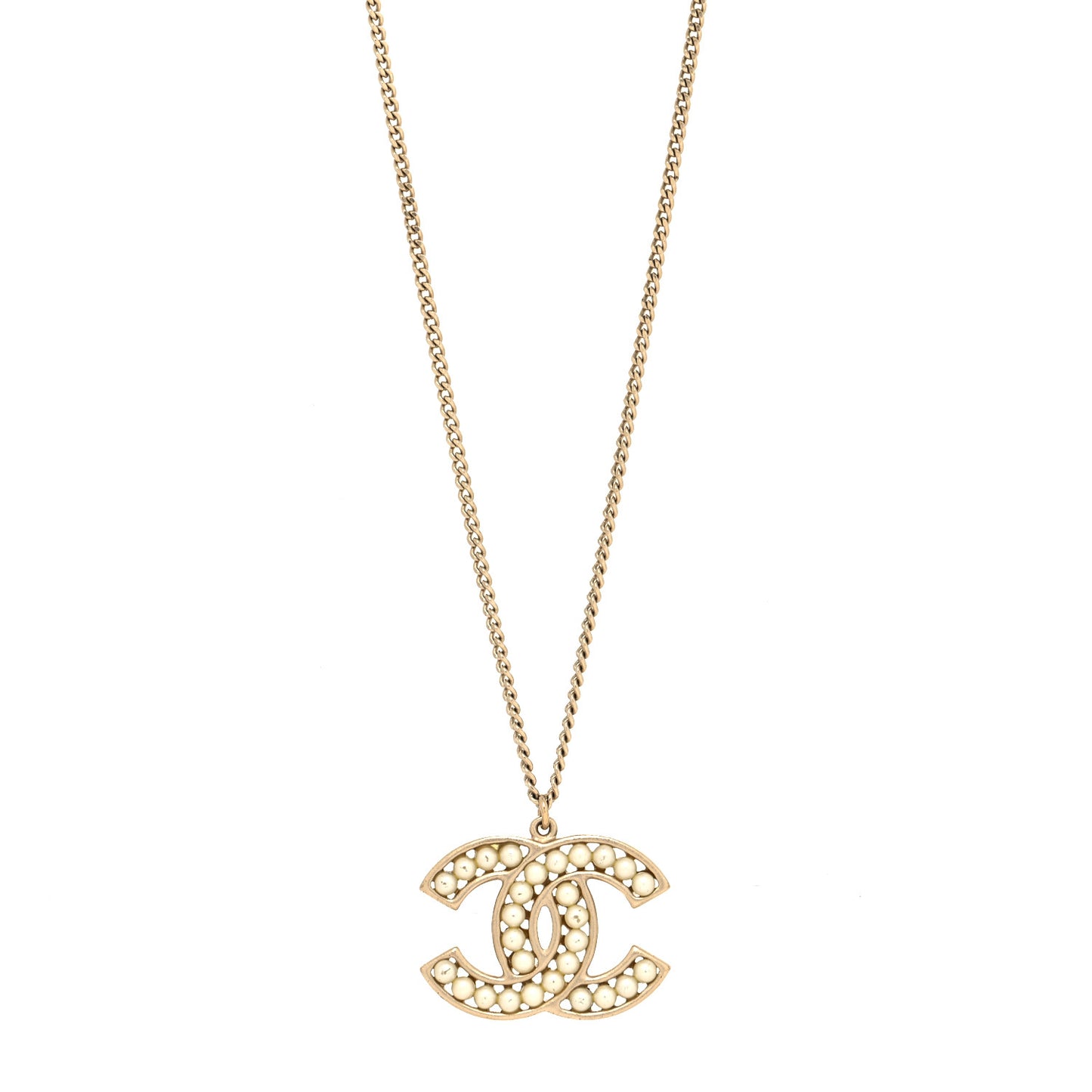 Pearl CC Pendant Necklace Gold