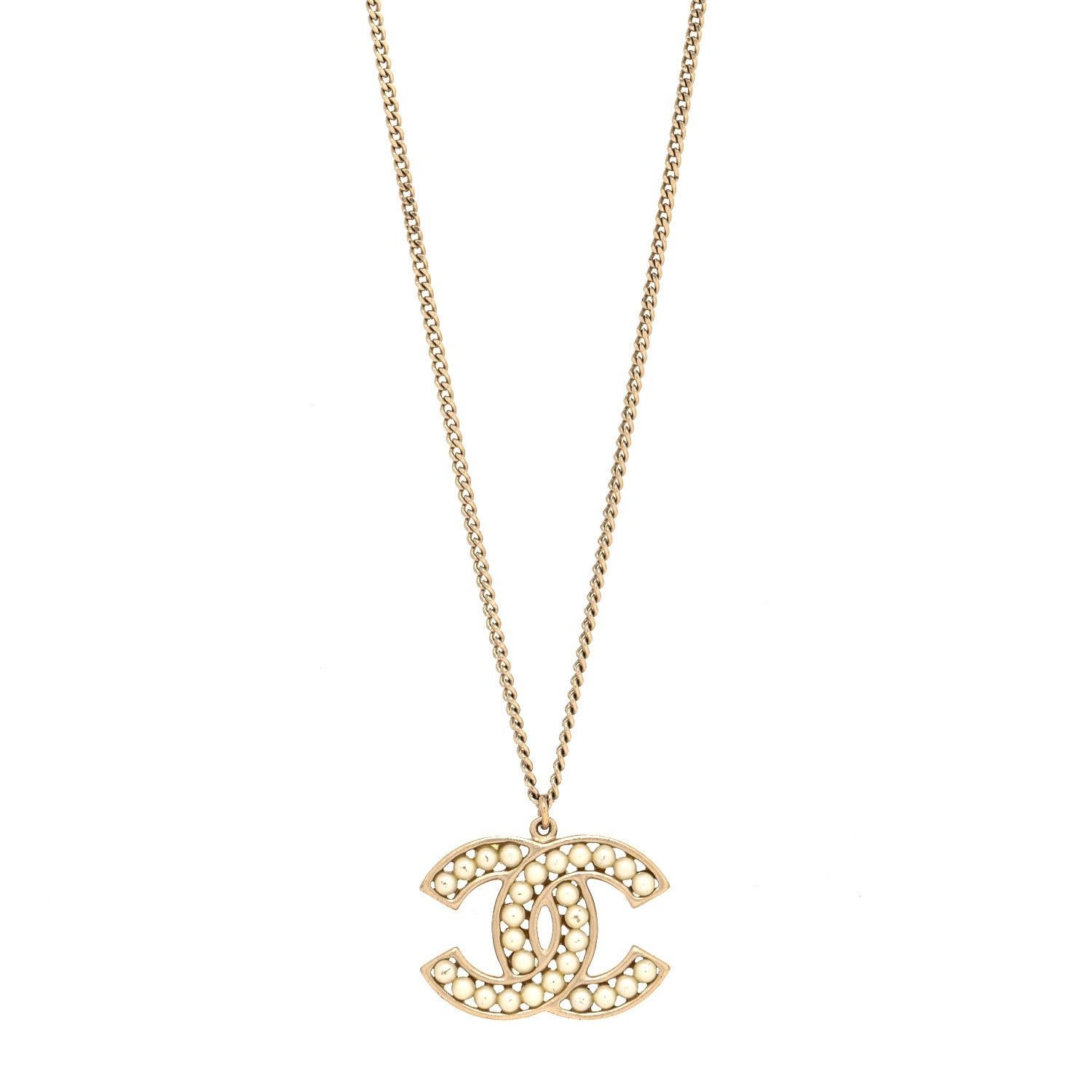 Chanel Pearl CC Pendant Necklace Gold 1 of 5