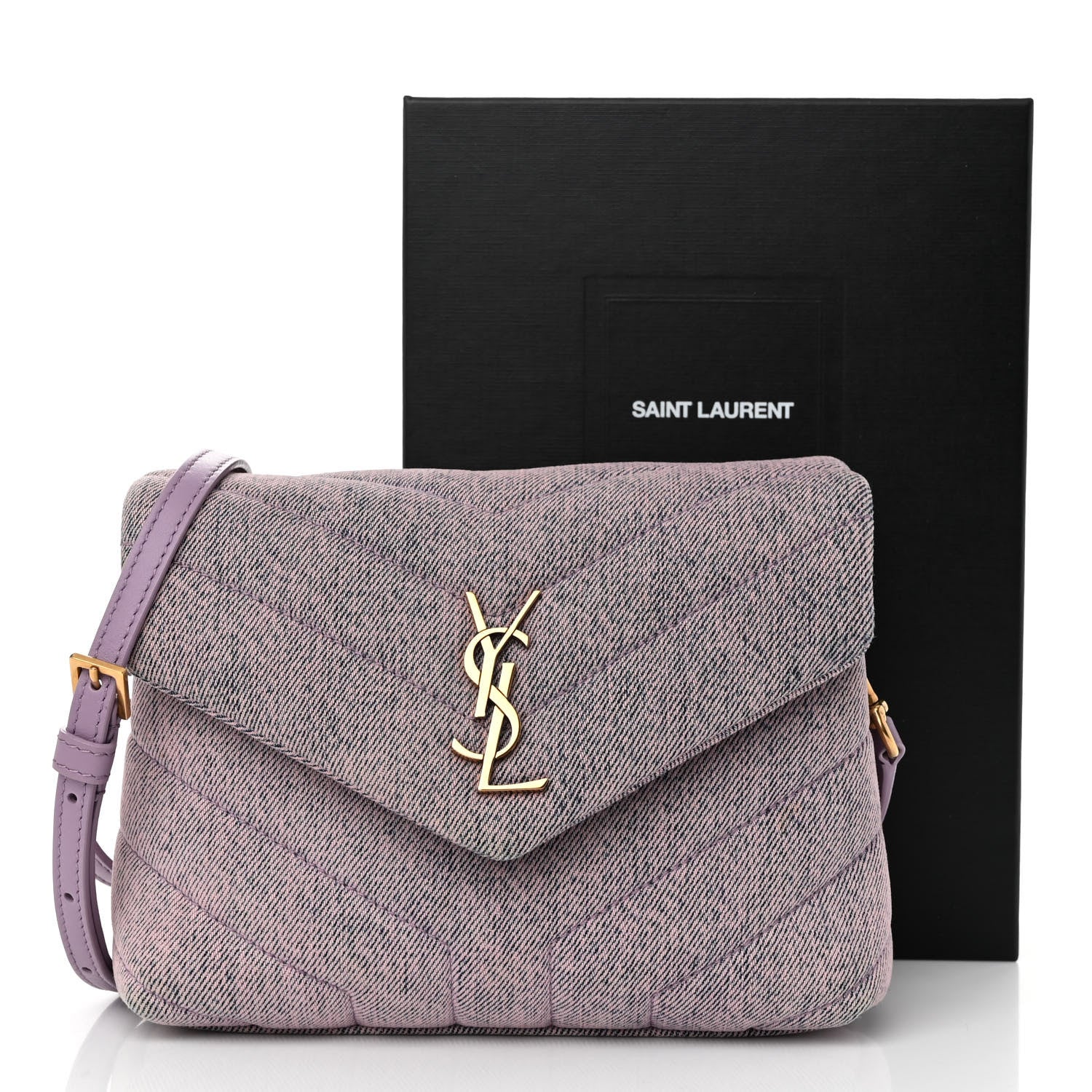Saint Laurent Denim Y Quilted Monogram Toy Loulou Crossbody Bag Bleached Lilac 10 of 10