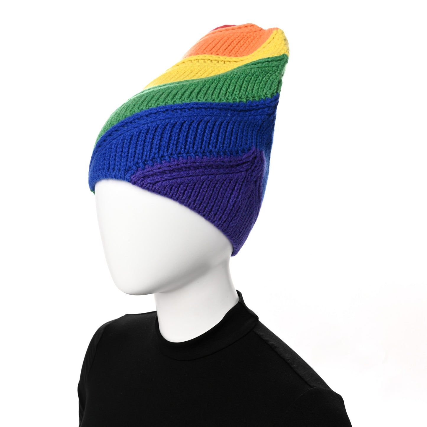 Wool Cashmere Knit Stripe Beanie Hat Rainbow
