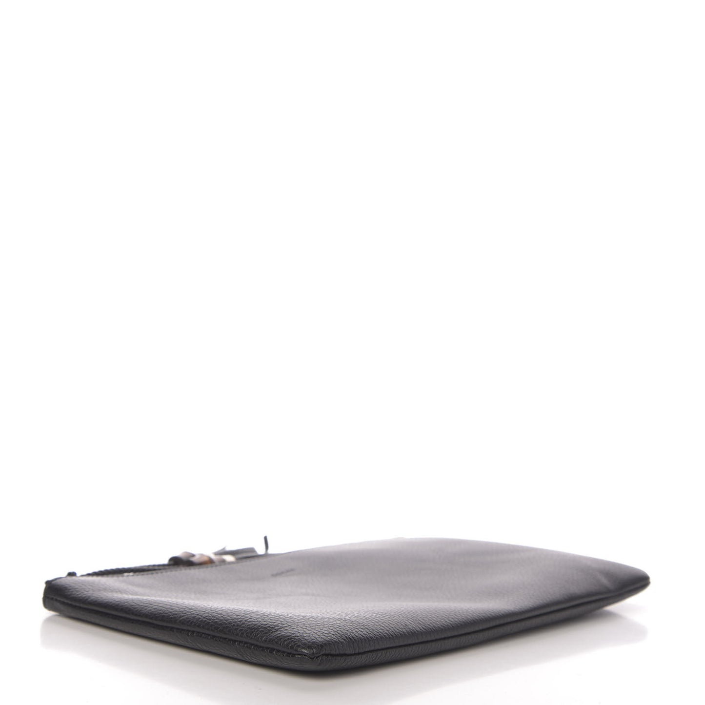 Pebbled Calfskin Large Bamboo Clutch Black