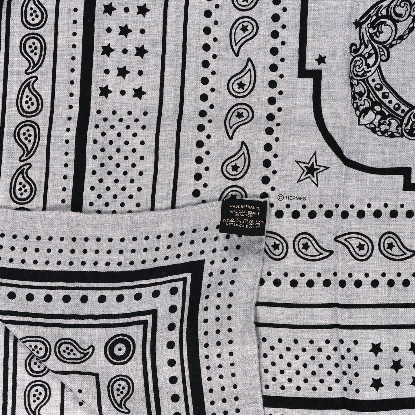 Cashmere Silk Les Cles Bandana Shawl 140 Gris Chine Black