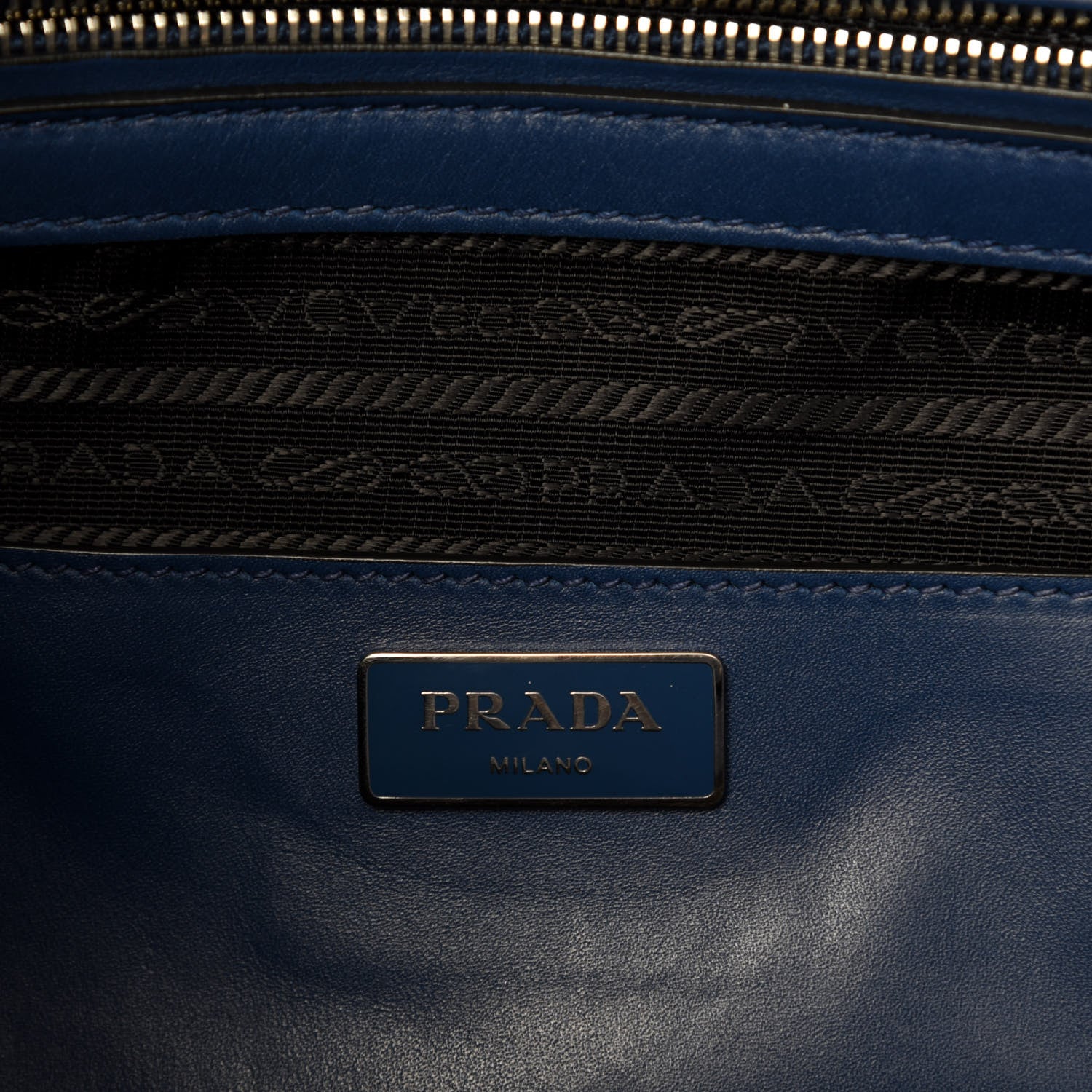 Prada Glace Calfskin Twin Pocket Tote Bluette 9 of 11