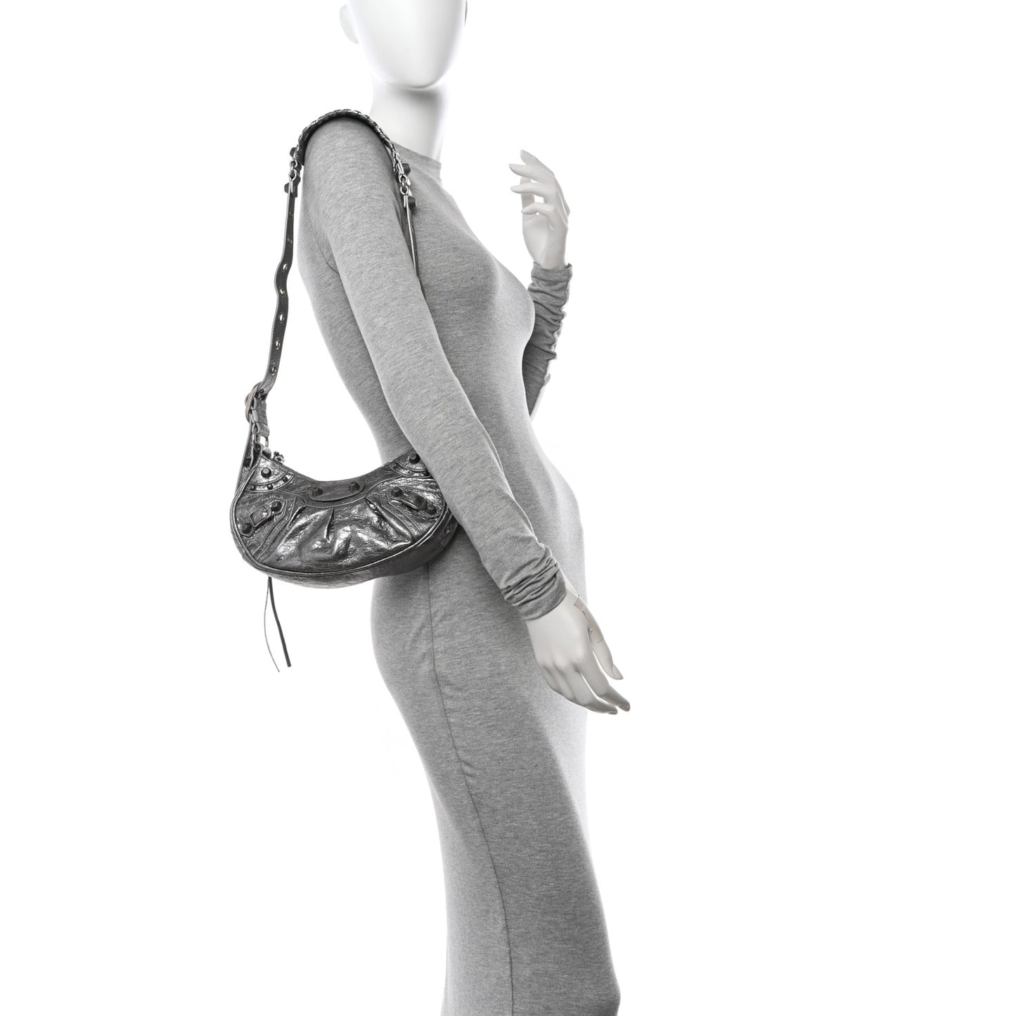 Metallic Agneau Arena Le Cagole Shoulder Bag XS Silver