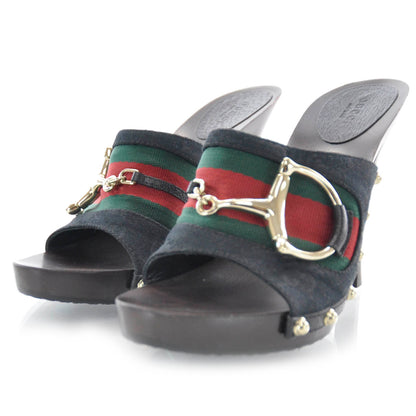 Gucci Monogram Wooden Horsebit Heels 8 Black 2 of 6