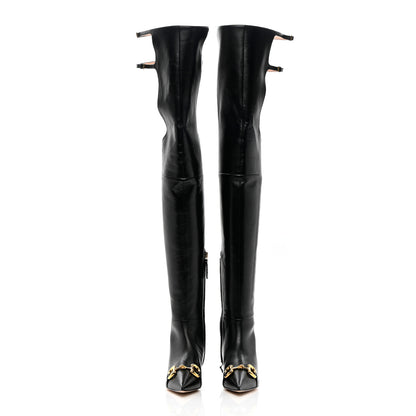 Gucci Nappa Horsebit Over The Knee Boots 35 Black 2 of 15