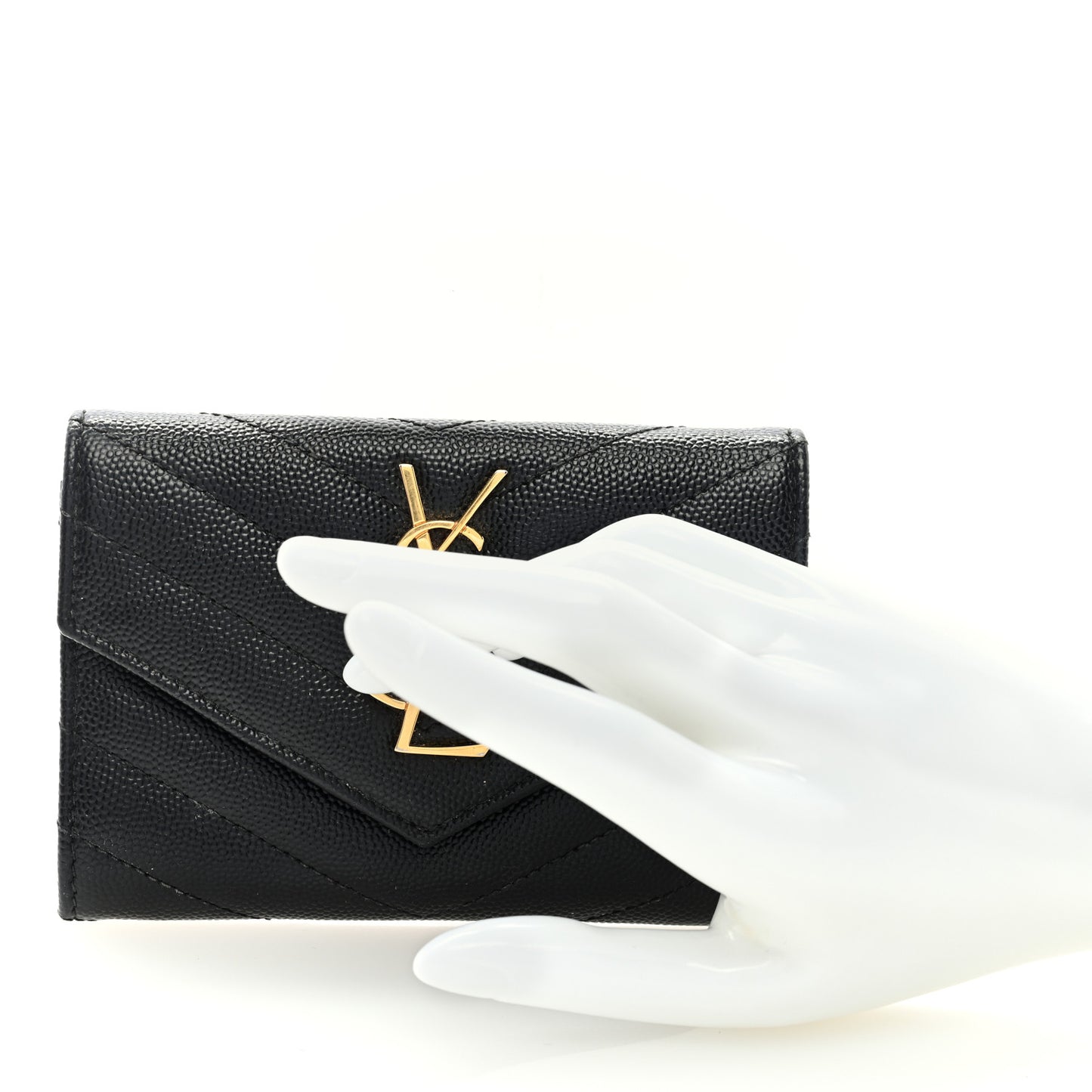 Grain De Poudre Matelasse Chevron Small Monogram Envelope Wallet Black