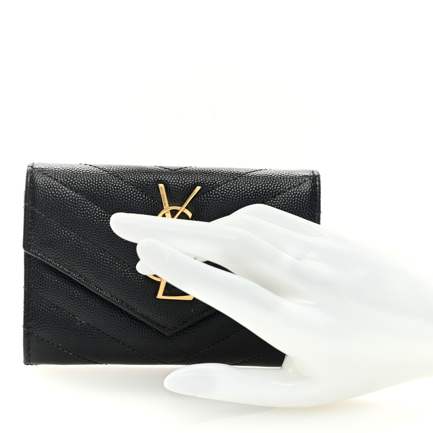 Saint Laurent Grain De Poudre Matelasse Chevron Small Monogram Envelope Wallet Black 2 of 6