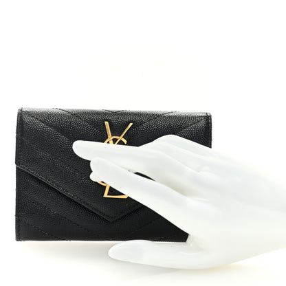 Saint Laurent Grain De Poudre Matelasse Chevron Small Monogram Envelope Wallet Black 2 of 6