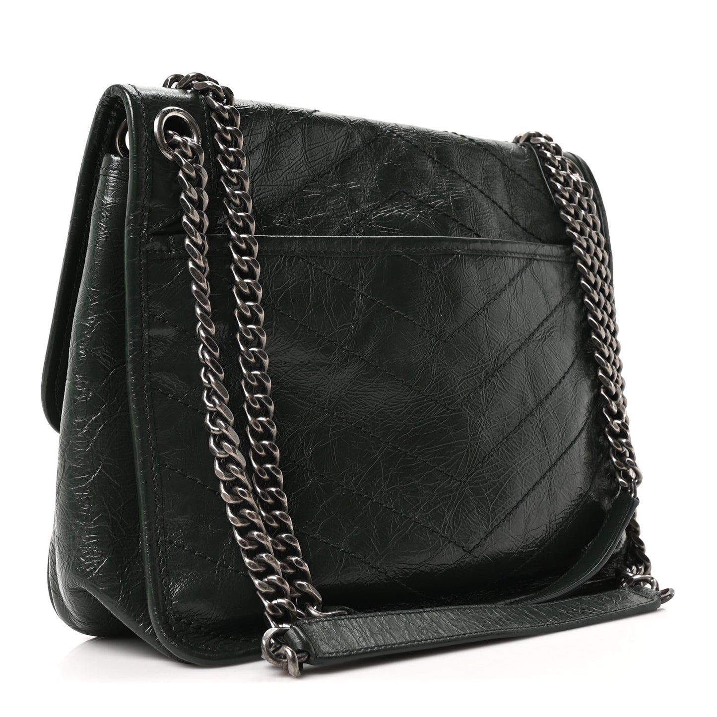 Crinkled Calfskin Matelasse Monogram Medium Niki Chain Satchel Dark Green