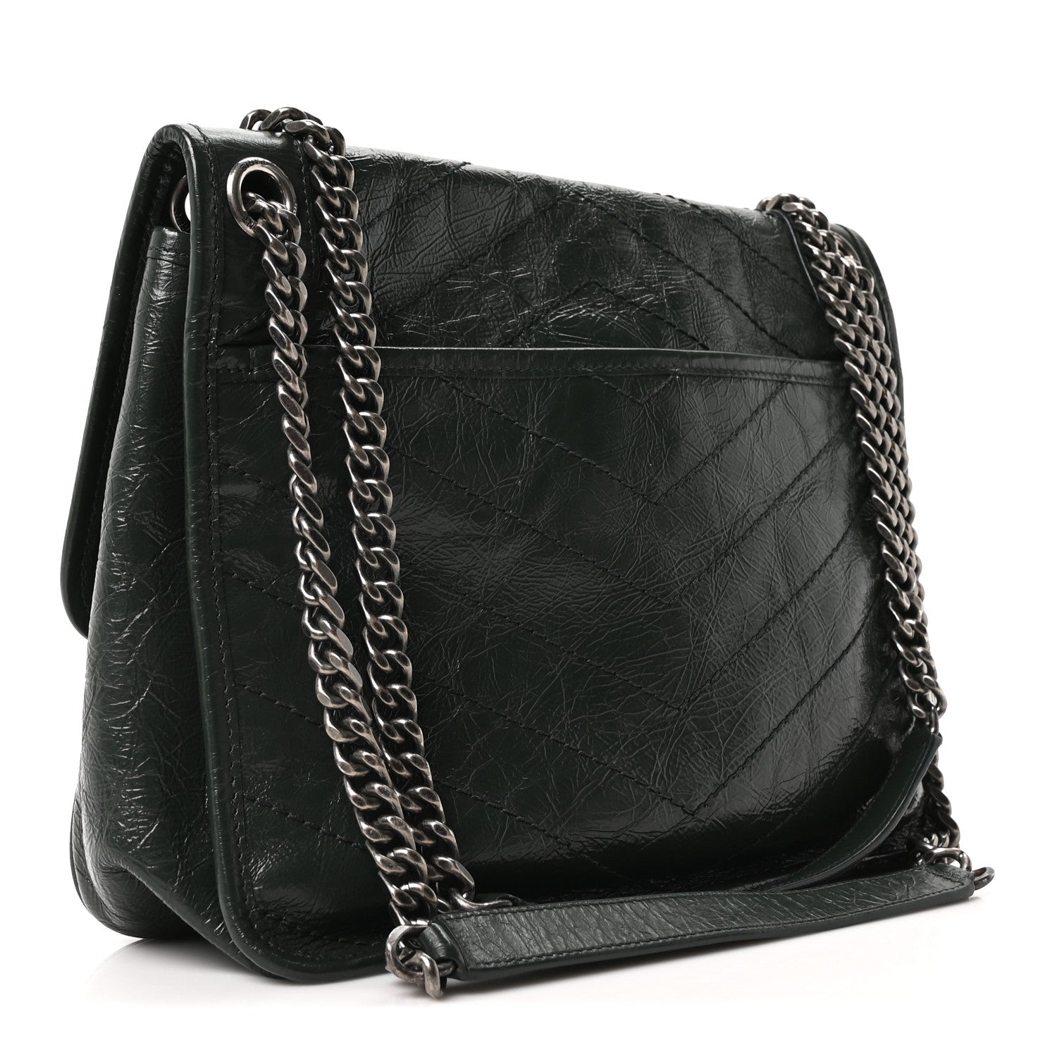 Saint Laurent Crinkled Calfskin Matelasse Monogram Medium Niki Chain Satchel Dark Green 3 of 10
