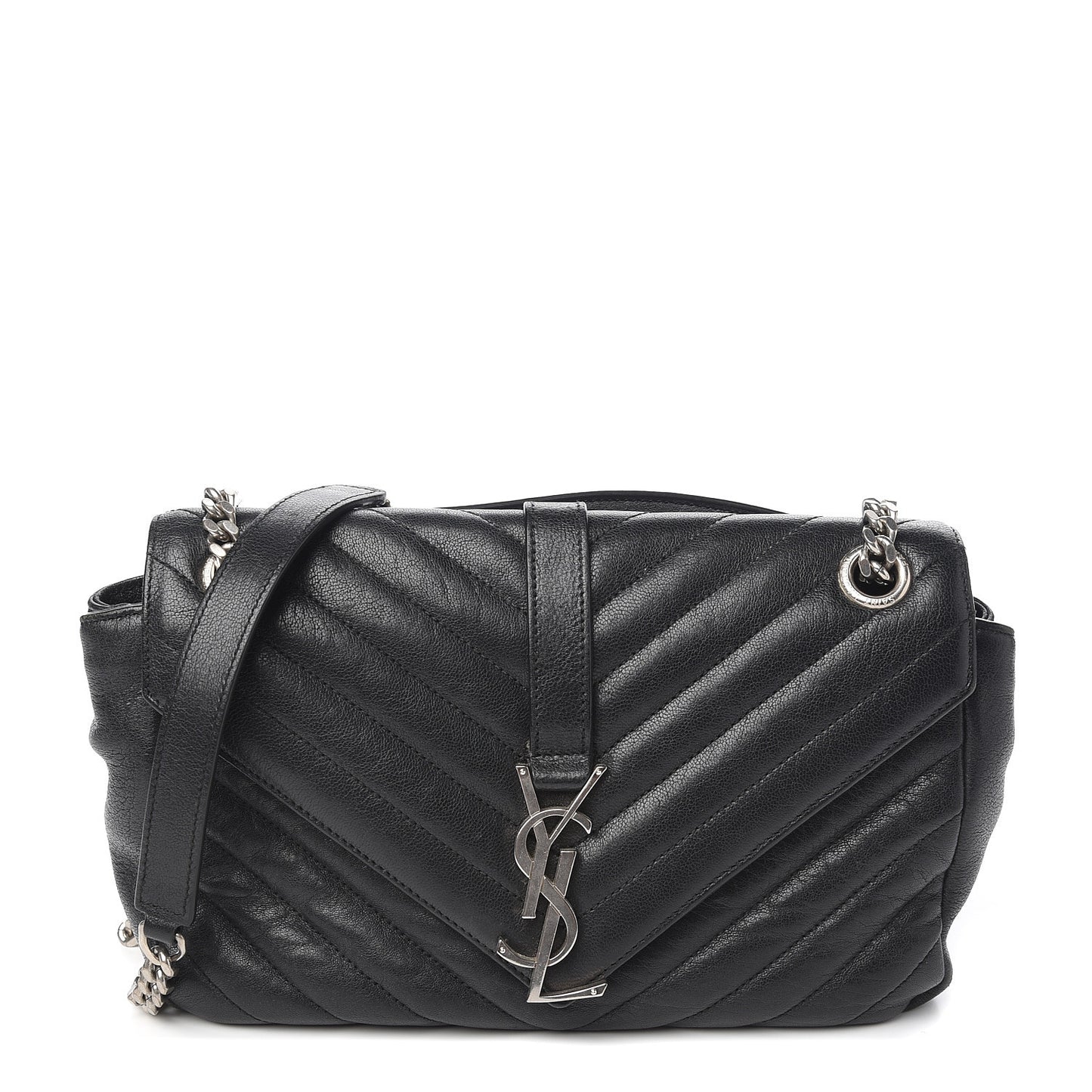 Sheepskin Medium Tri-Quilt College Monogram Satchel Black