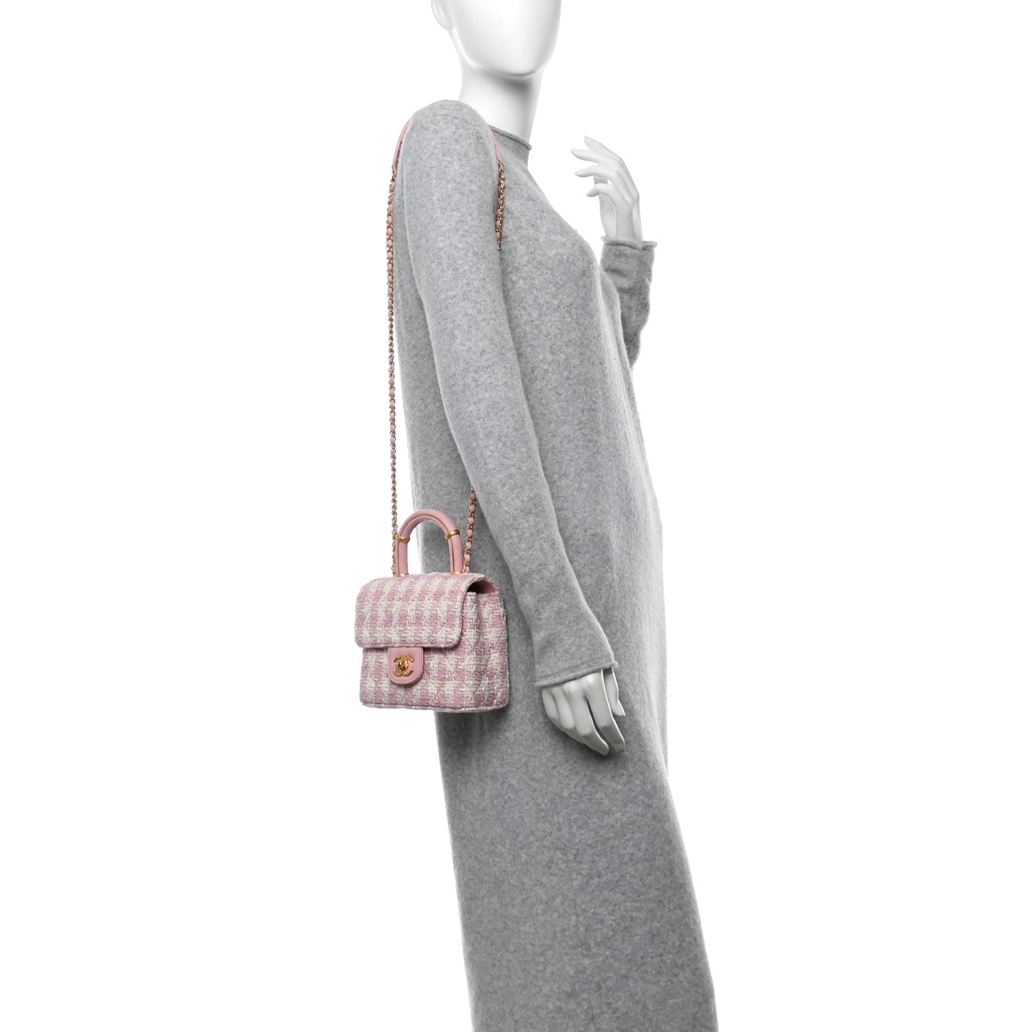 Chanel Tweed Handle Crush Top Handle Flap Bag Pink Ecru 2 of 10