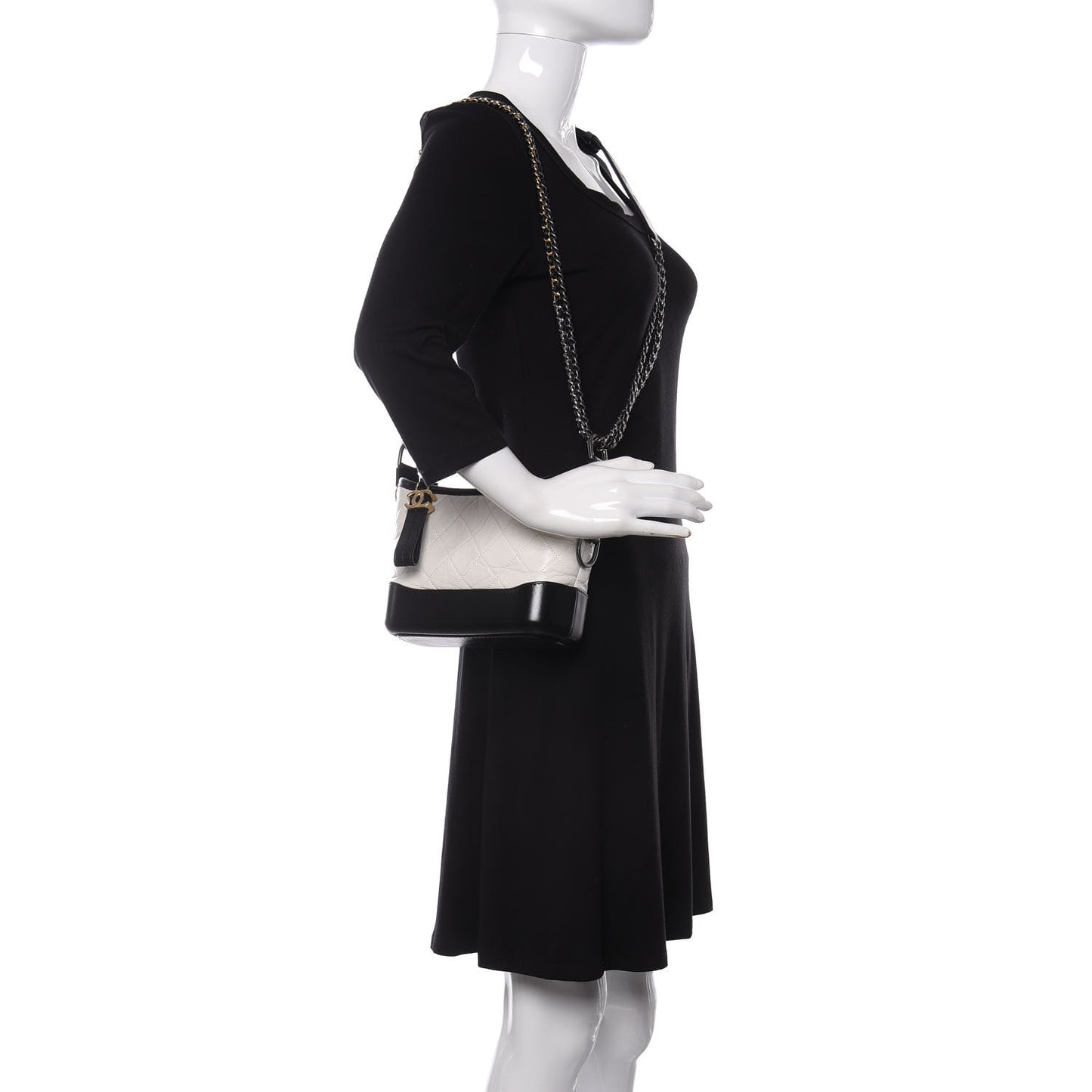 Aged Calfskin Quilted Small Gabrielle Hobo Black White