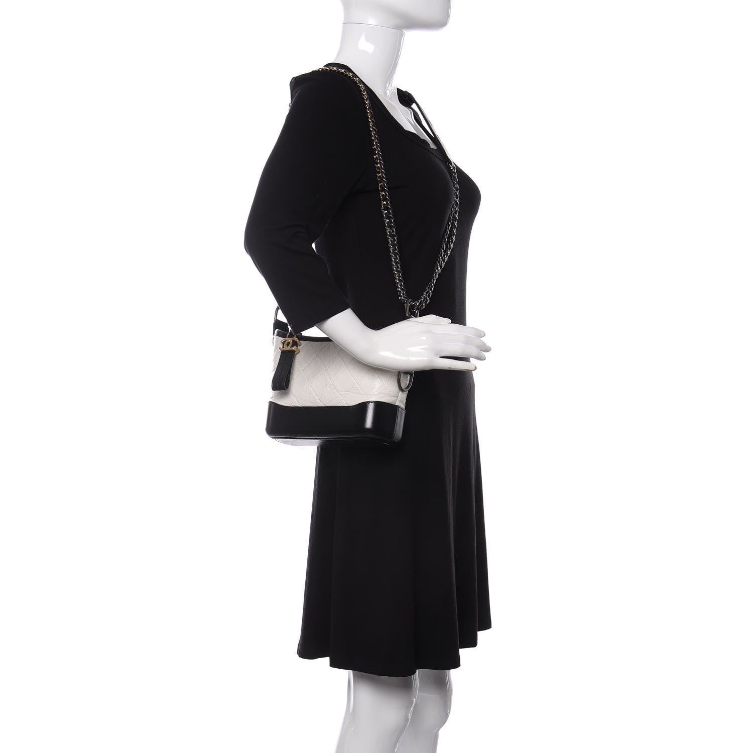 Chanel Aged Calfskin Quilted Small Gabrielle Hobo Black White 2 of 11