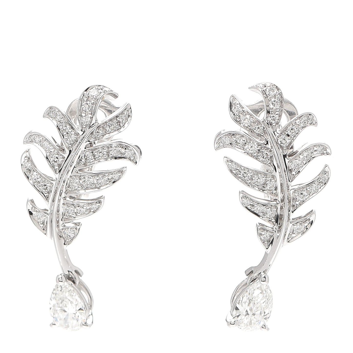 18K White Gold Diamond Plume De Chanel Earrings
